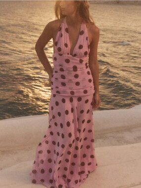 NWT Zara Pink and Brown Polka Dot dress